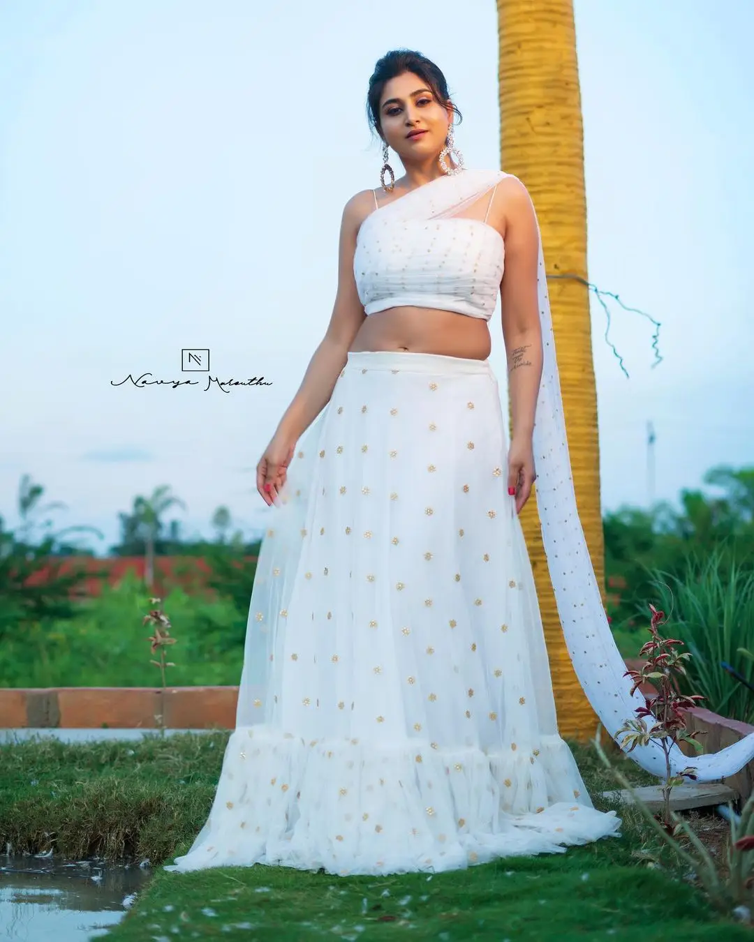 Varshini Sounderajan Wearing White Lehenga Choli